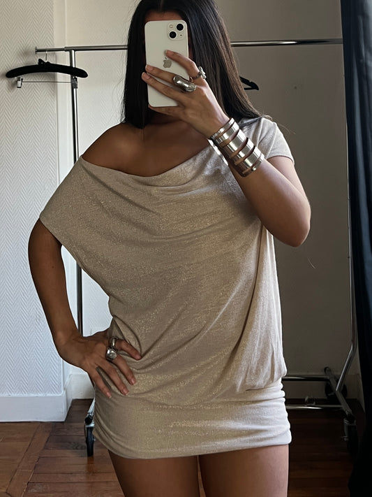 Vintage beige draped sparkling dress/tunique