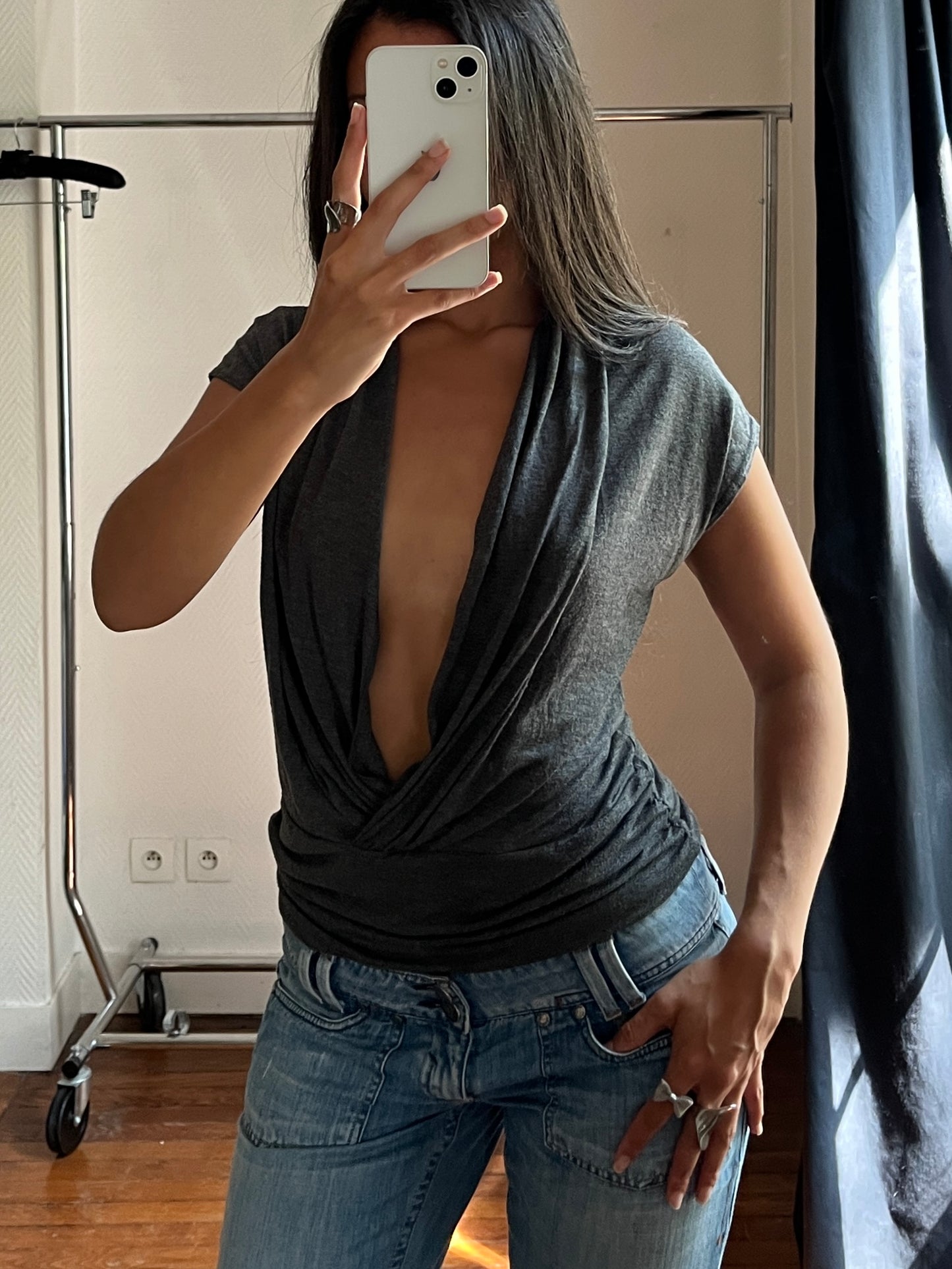 Vintage dark grey draped top