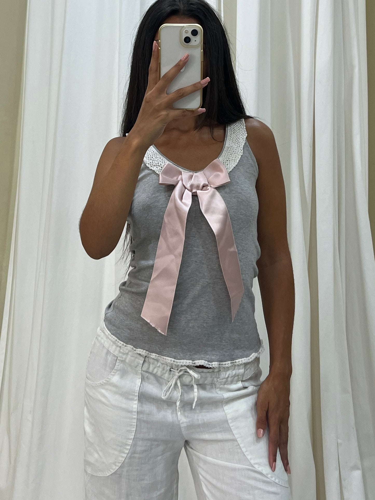 Vintage grey bow tie tank top