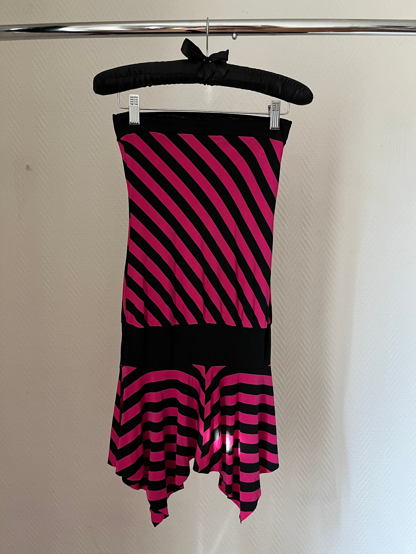 Vintage striped pink and black asymmetrical dress