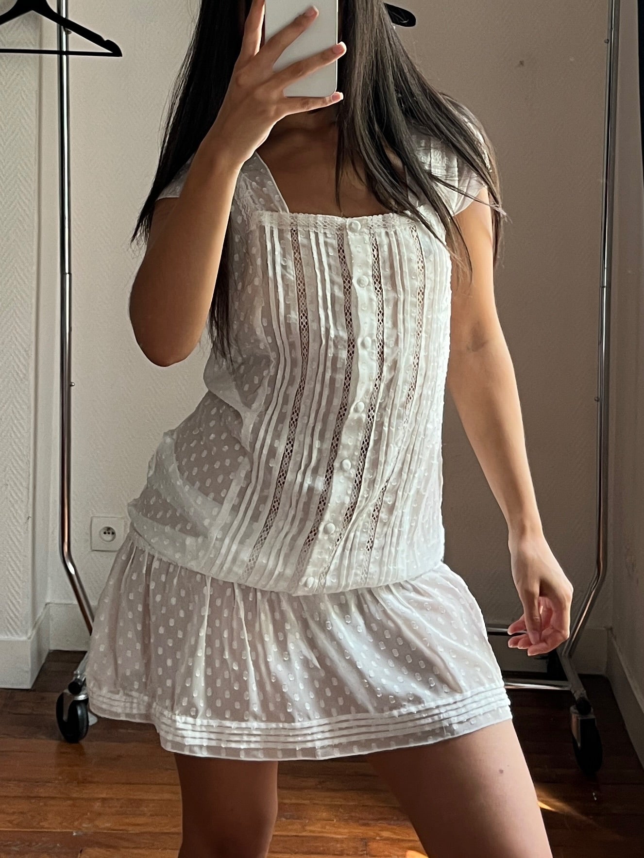 Vintage babydoll white buttoned dress