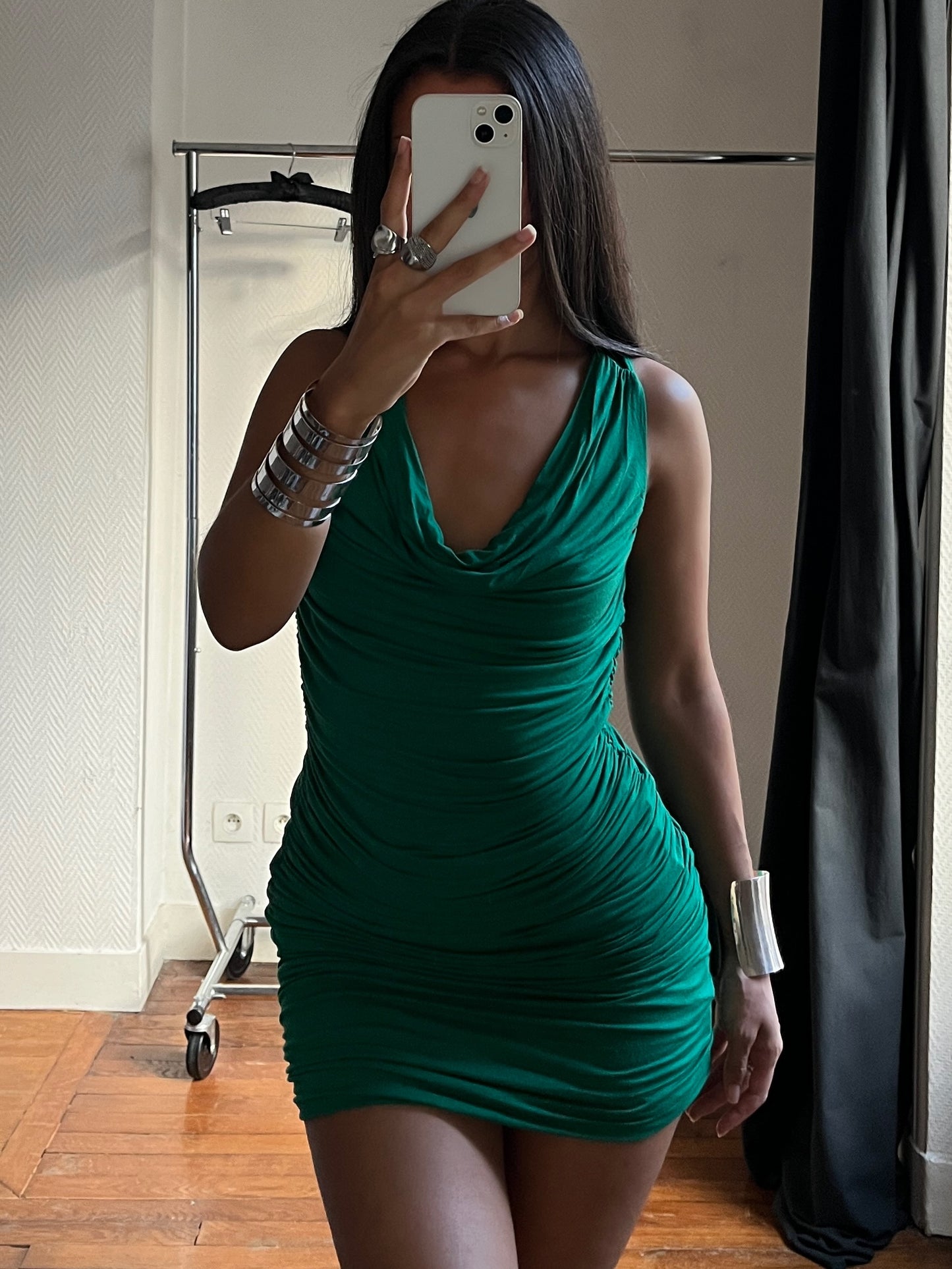 Vintage green draped dress
