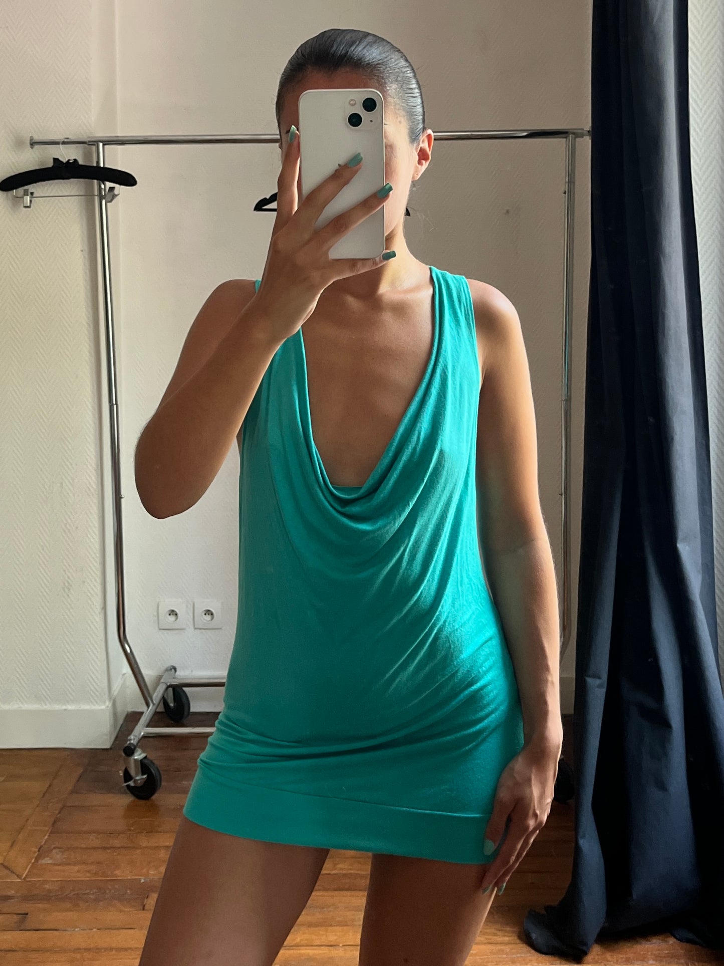 Vintage blue draped summer dress