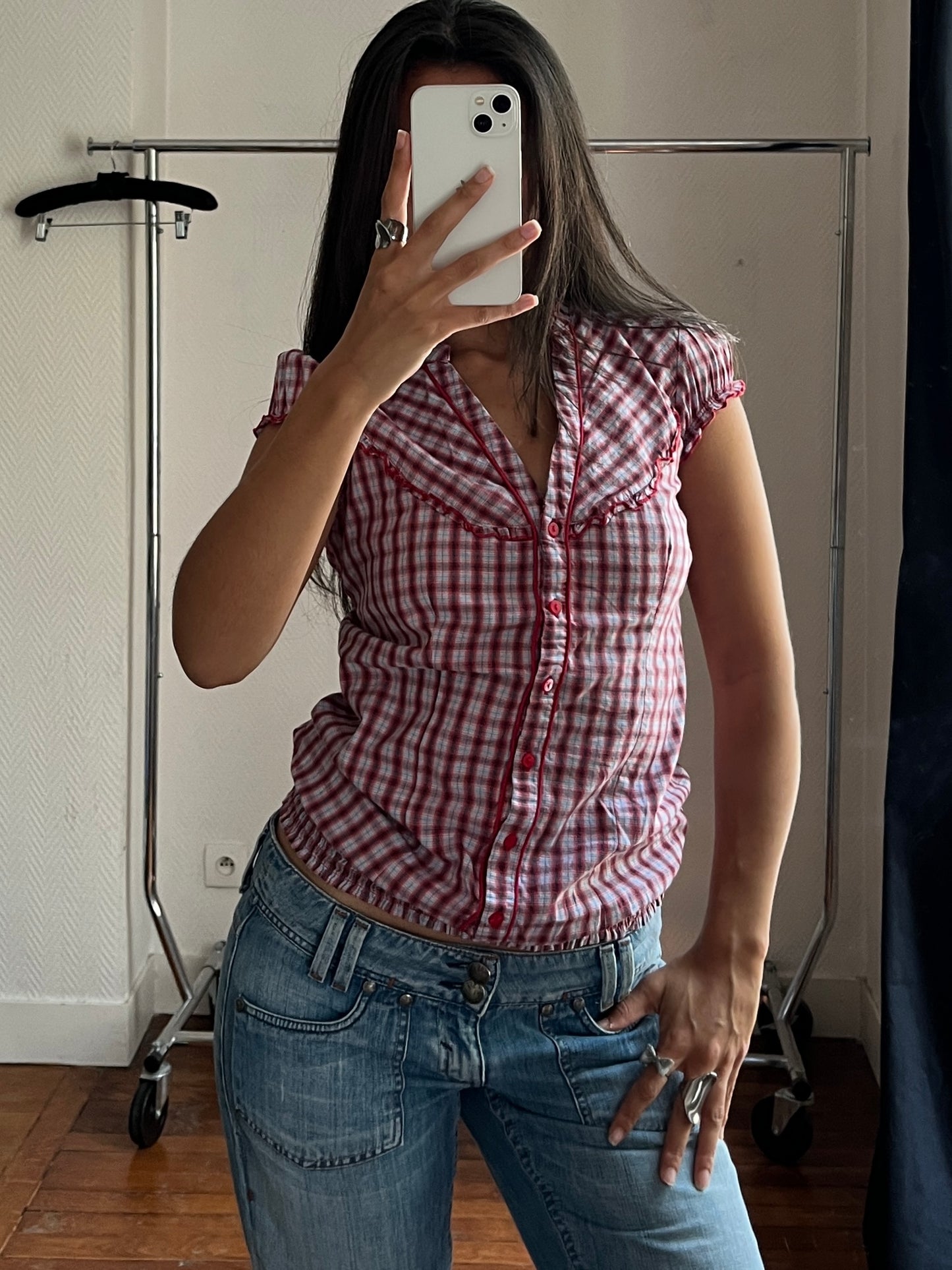Vintage plaid buttoned top