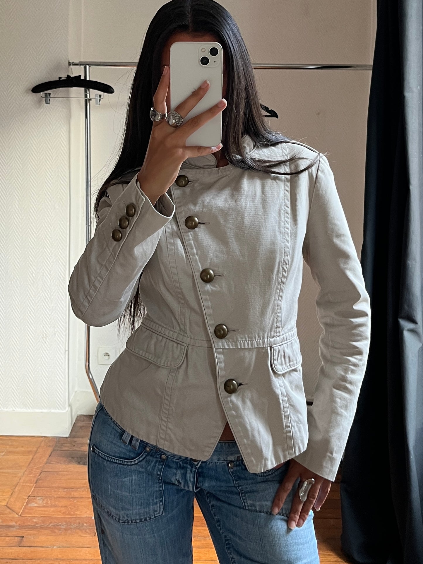 Vintage asymmetrical beige officer jacket