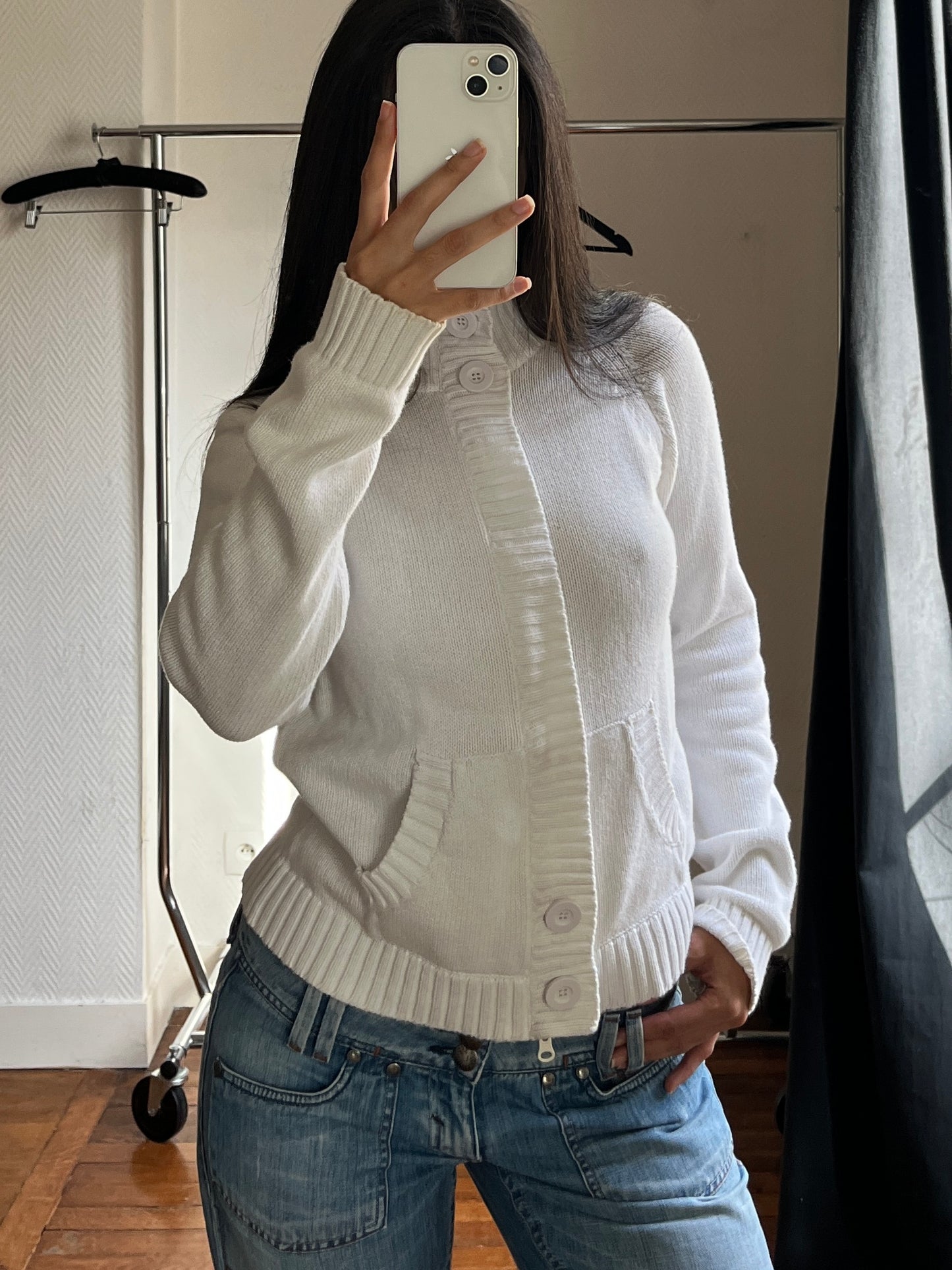 Vintage White zip up cardigan