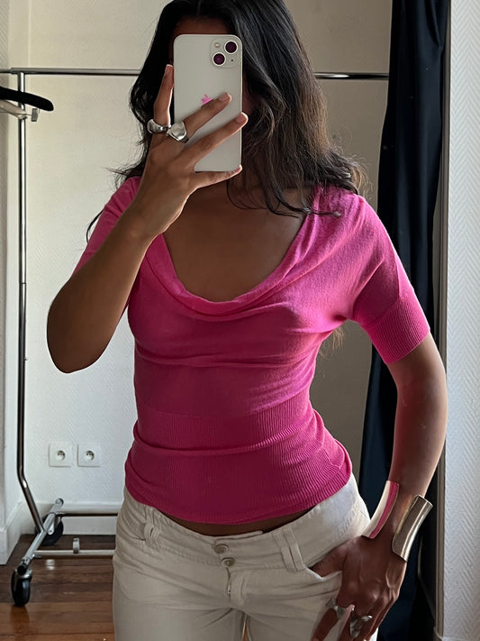 Vintage pink draped knitted light top