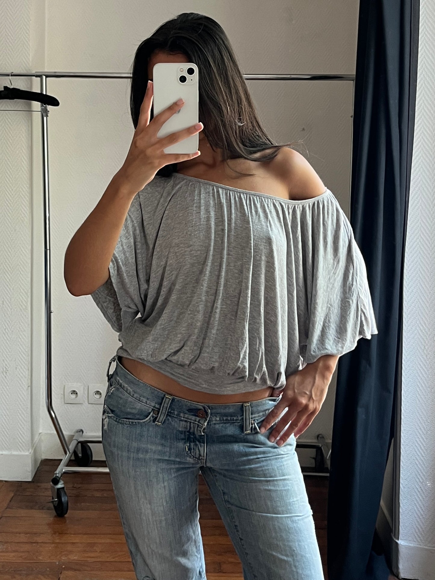 Vintage batwing draped grey top