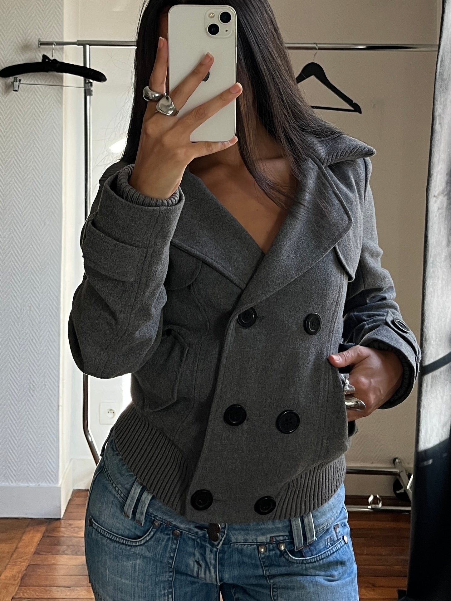 Vintage grey buttoned warm jacket
