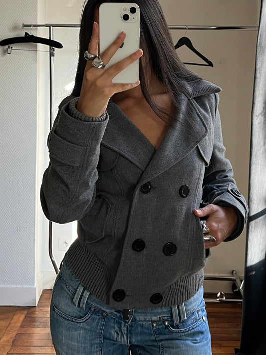 Vintage grey buttoned warm jacket