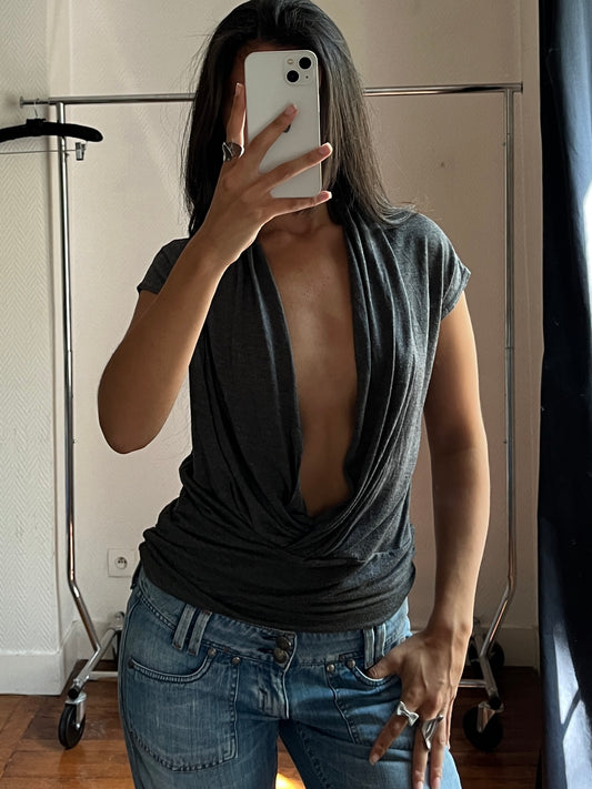 Vintage dark grey draped top