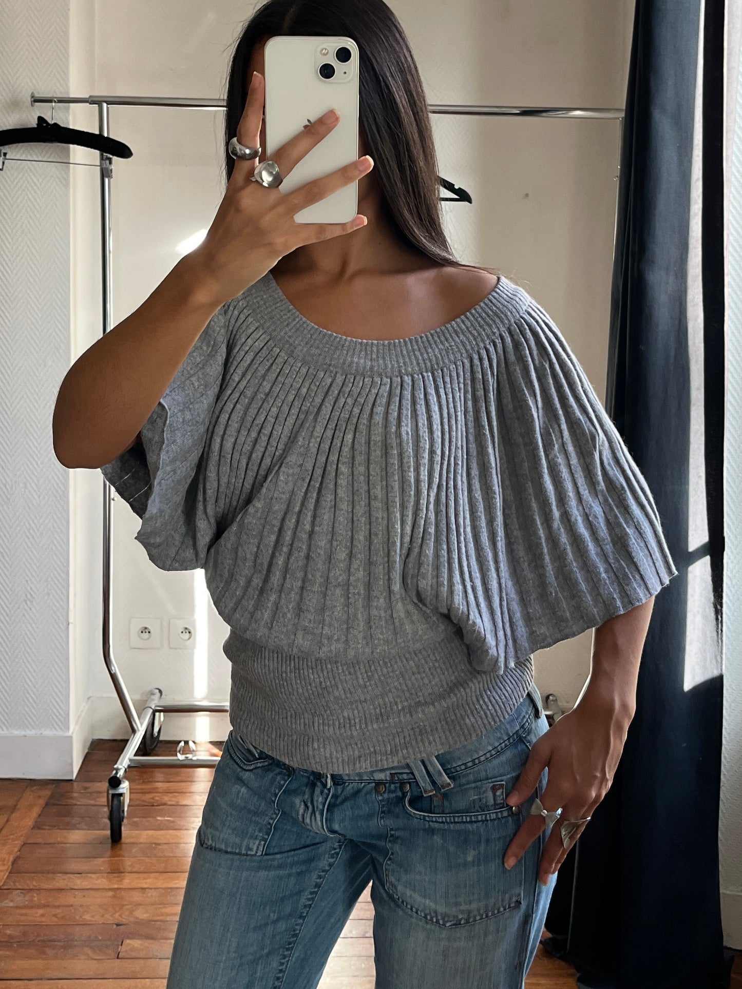 Vintage batwing grey knitted top
