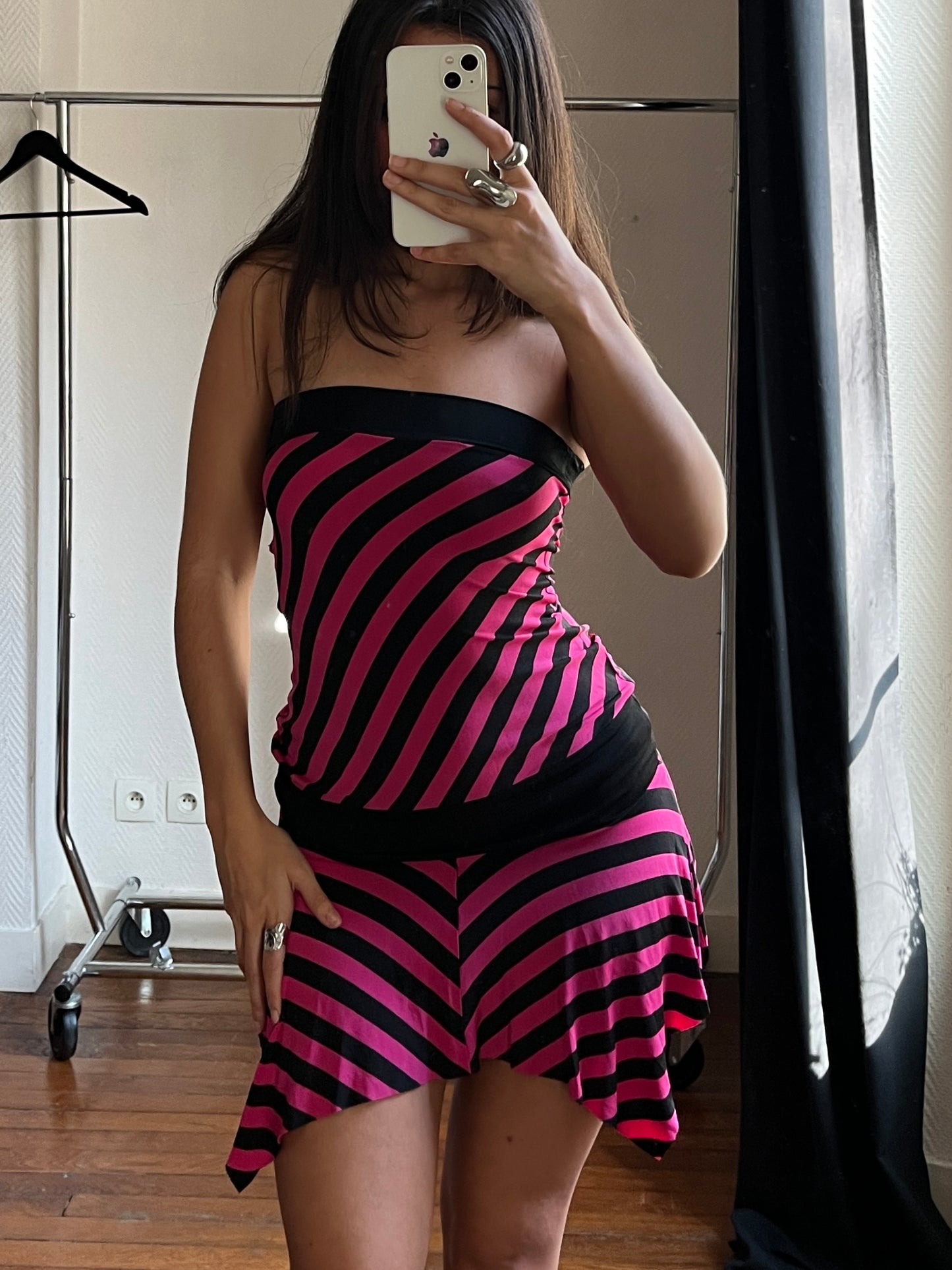 Vintage striped pink and black asymmetrical dress