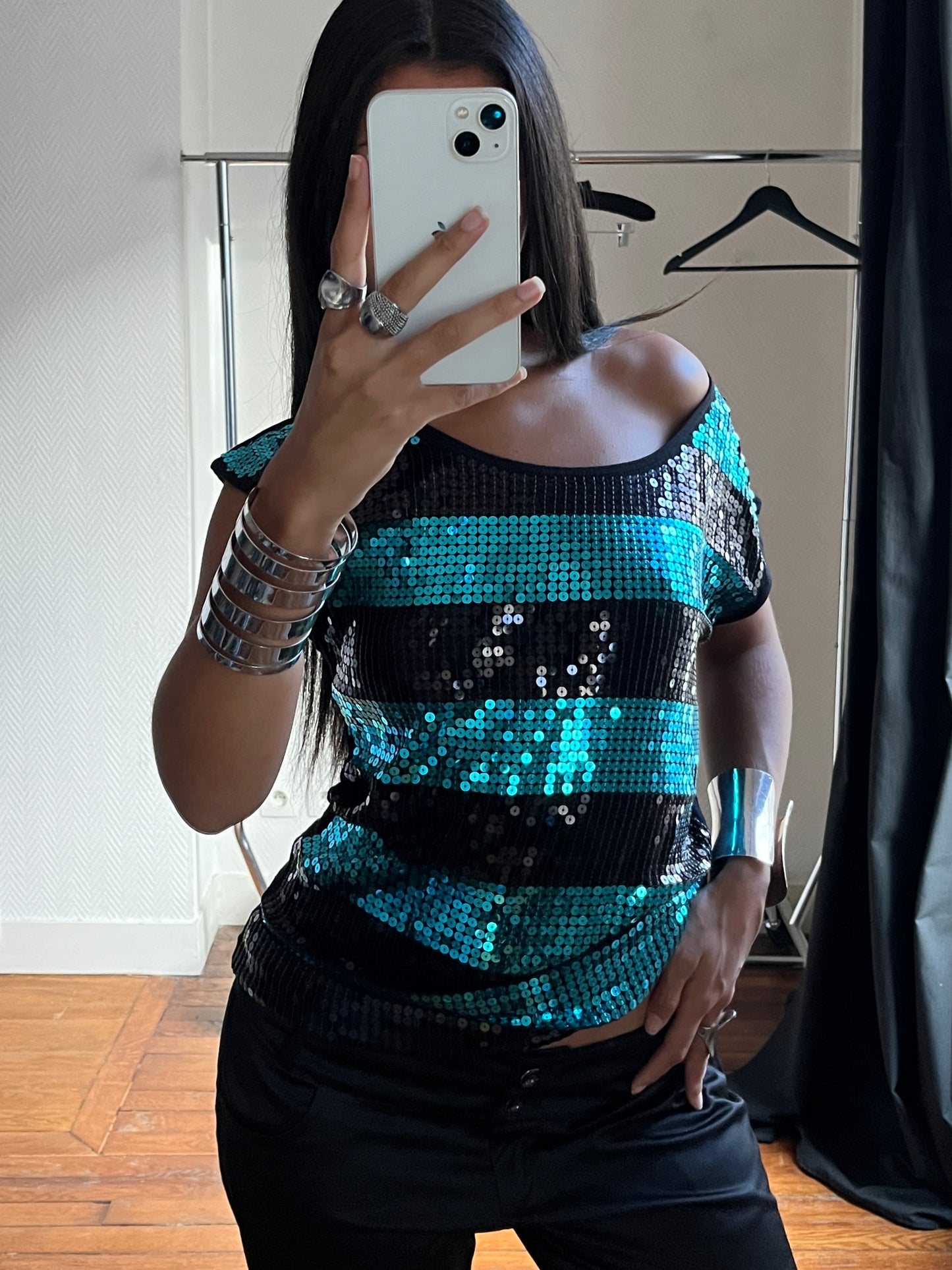 Vintage striped sequins top