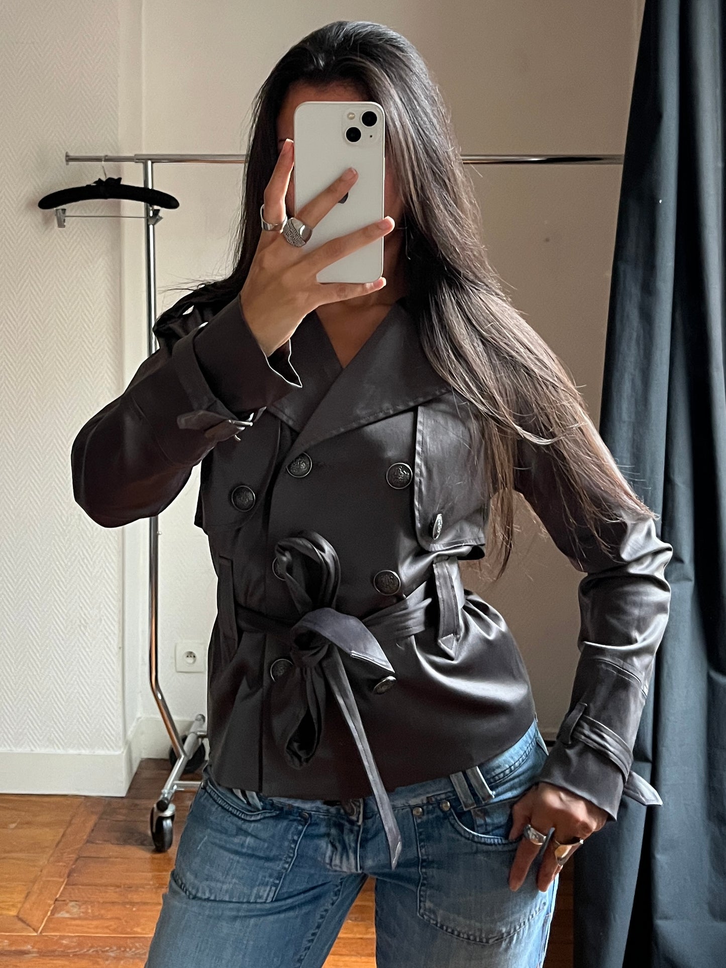 Vintage buttoned satin trench coat