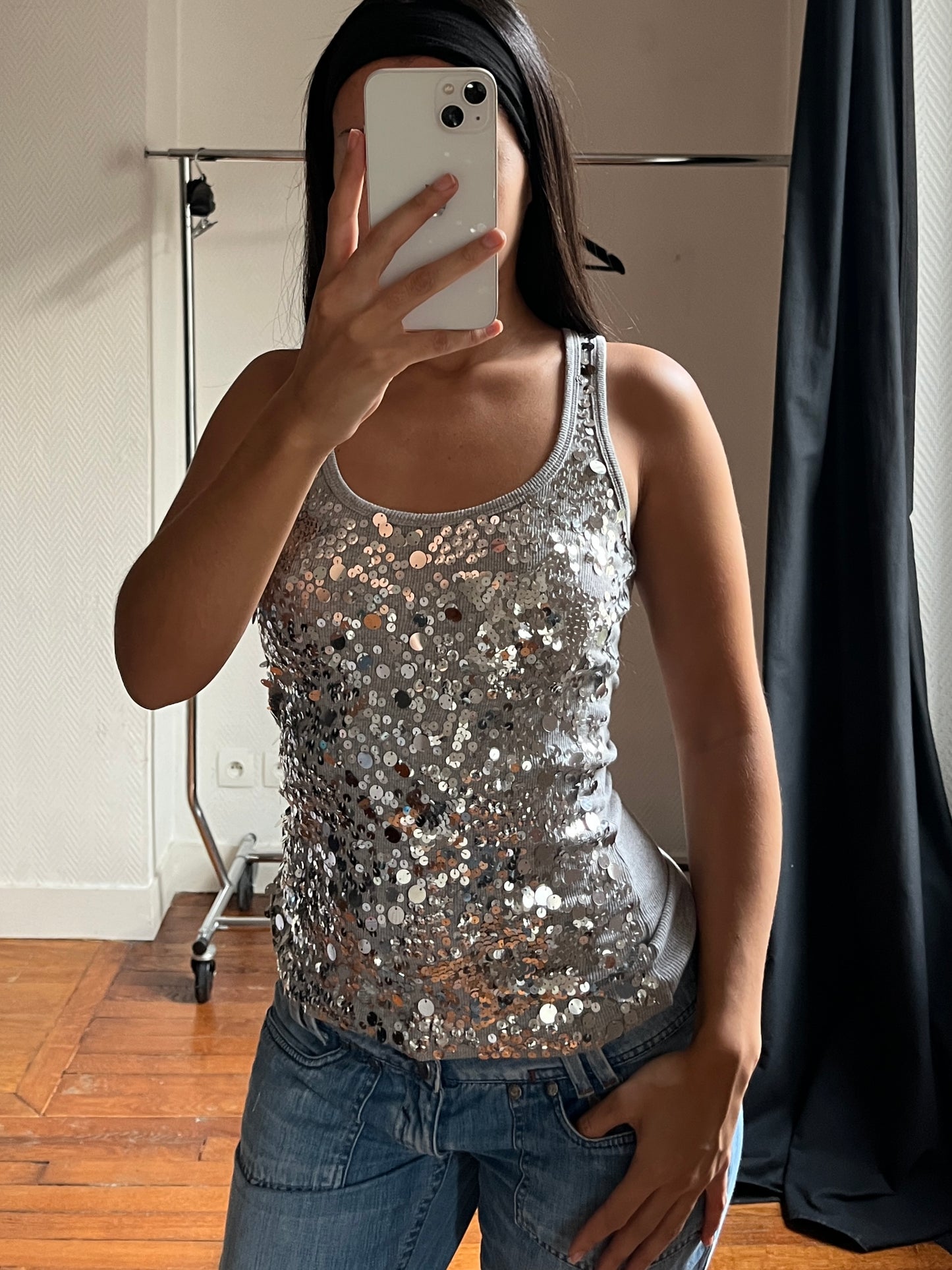 Vintage silver sequins party top