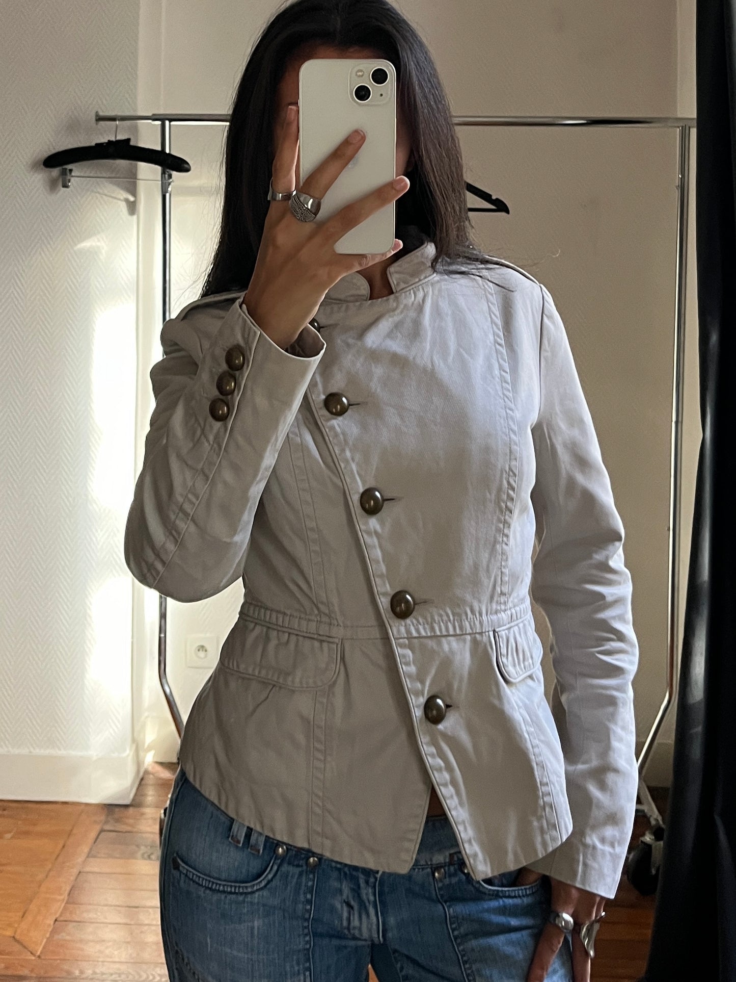 Vintage asymmetrical beige officer jacket