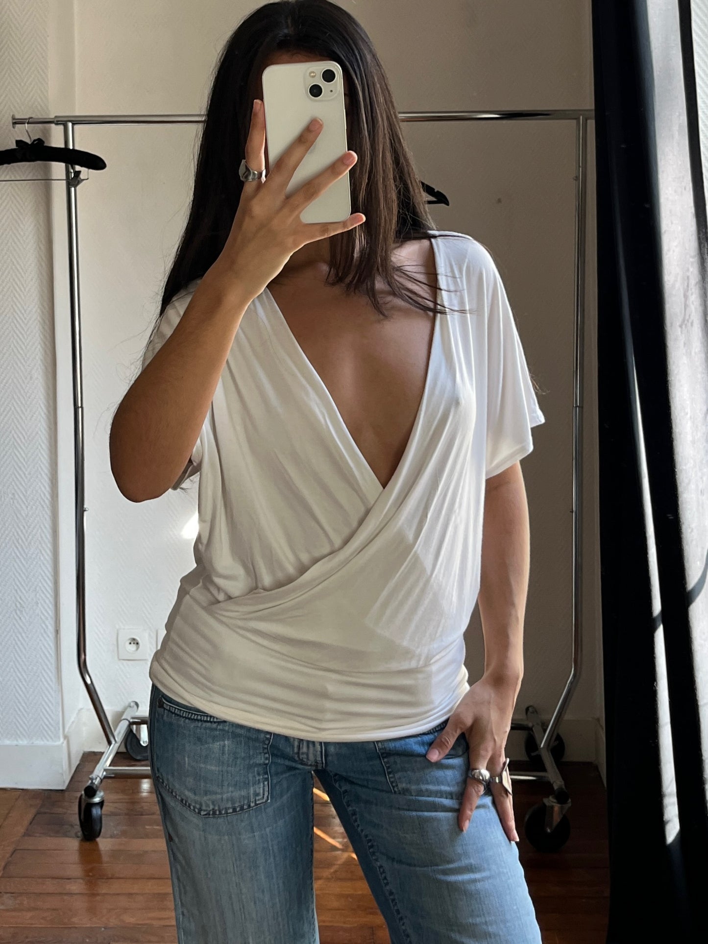 Vintage white draped top