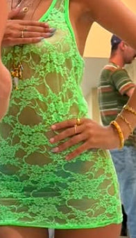 Neon green lace mini dress/tank top