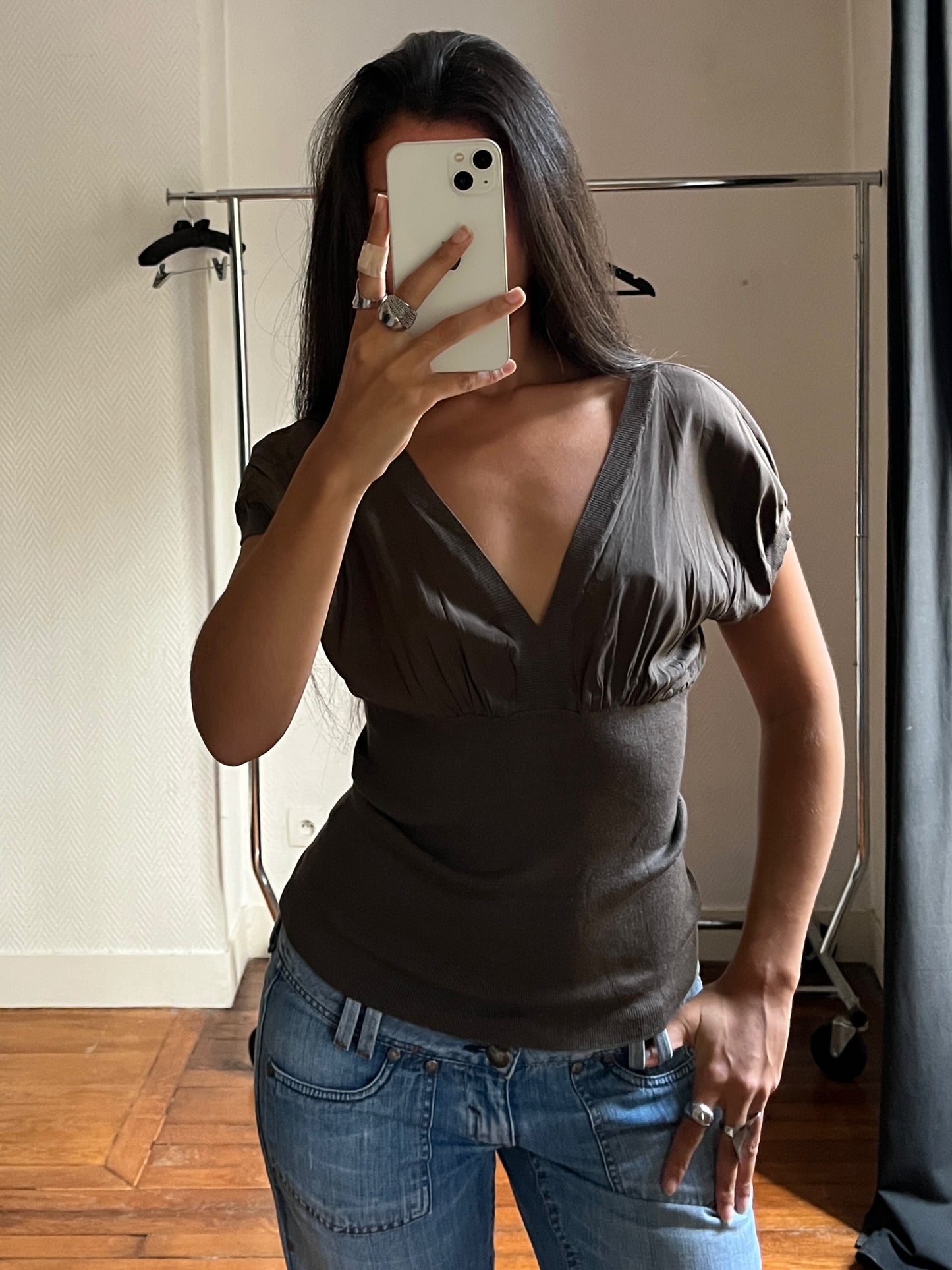 Vintage dark brown batwing top