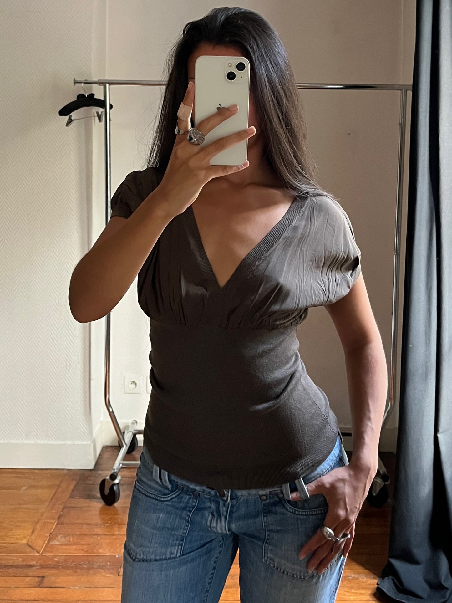 Vintage dark brown batwing top