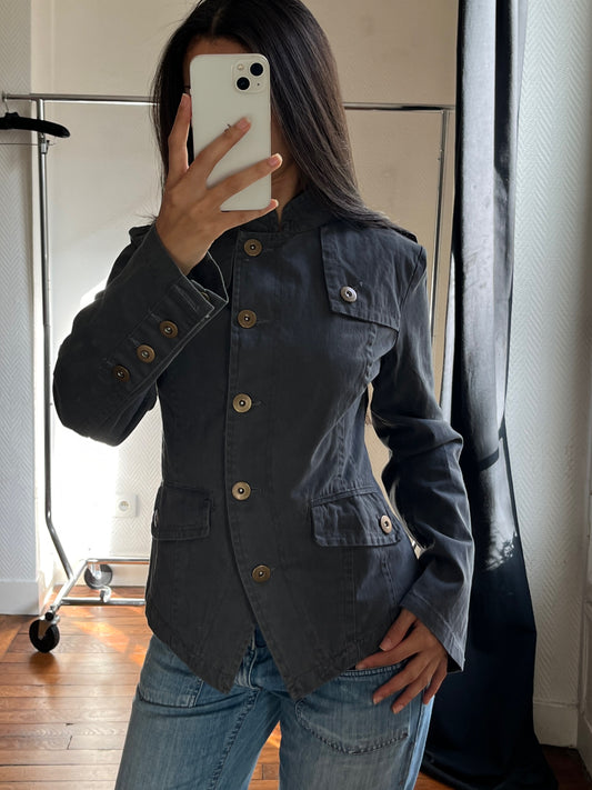 Vintage asymmetrical grey buttoned jacket