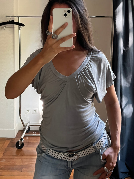 Vintage grey batwing V neck draped top