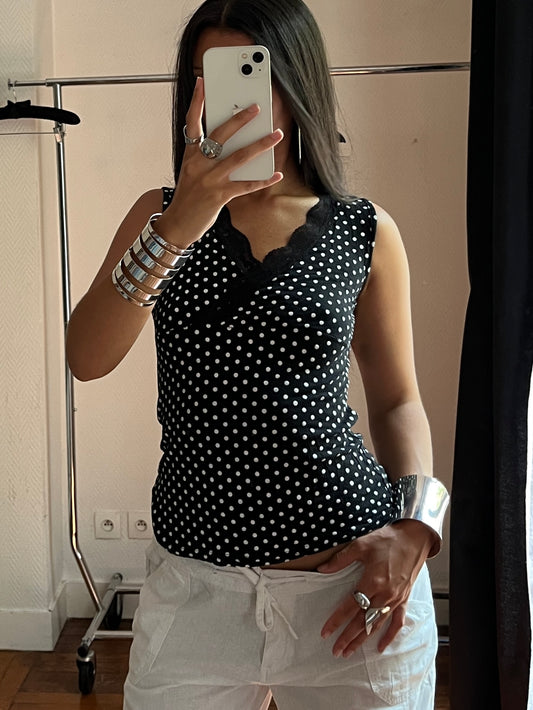 Vintage wrap up polka dot top