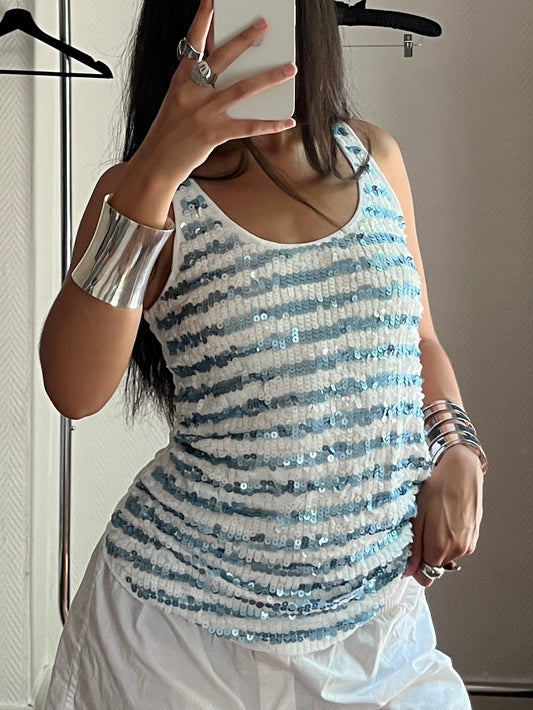 Vintage striped sequins tank top