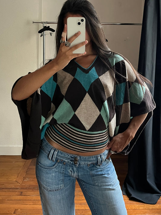 Vintage argyle batwing knitted top