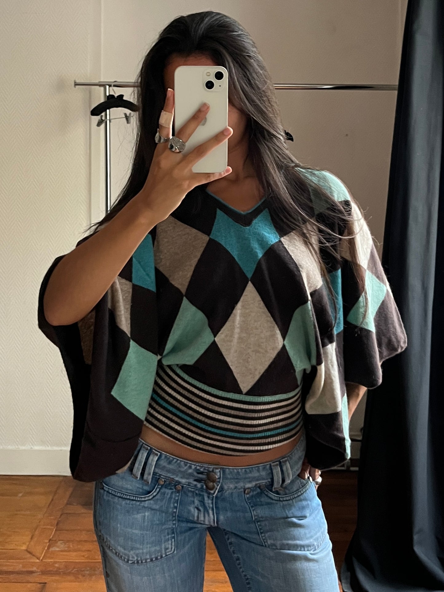 Vintage argyle batwing knitted top