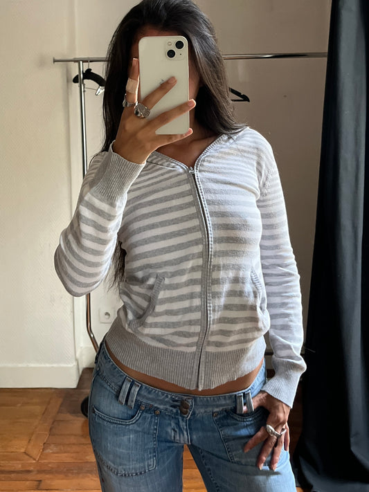 Vintage striped hooded zip up jacket