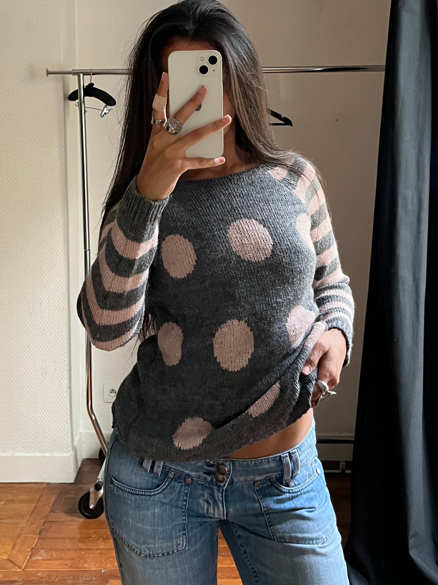Vintage polka dot & stripes pull over