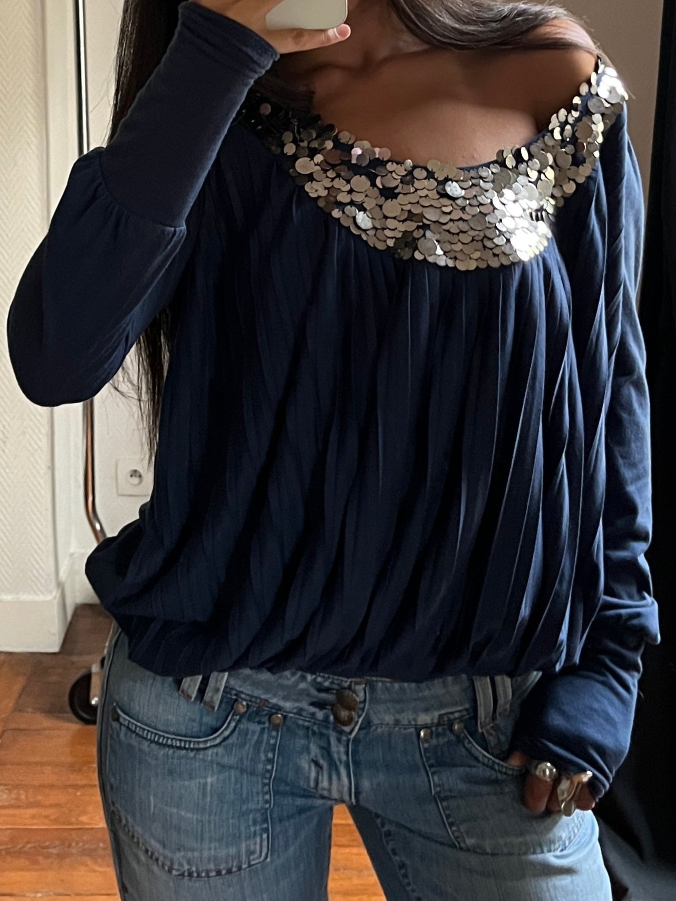 Vintage sequins marine draped top