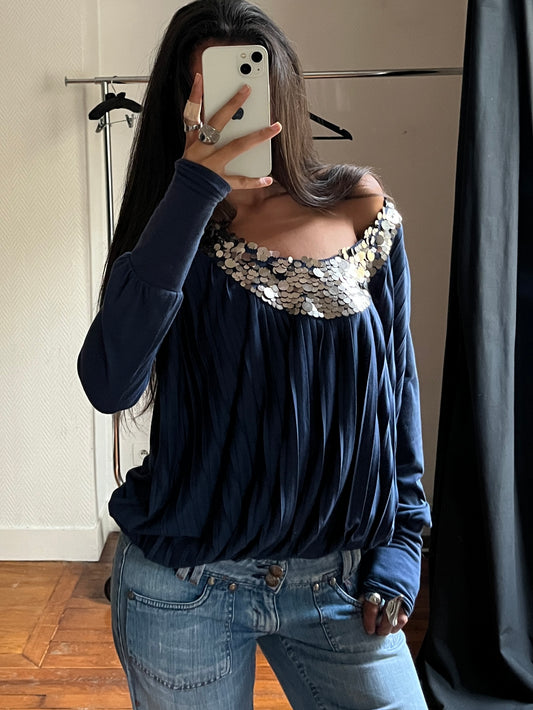 Vintage sequins marine draped top
