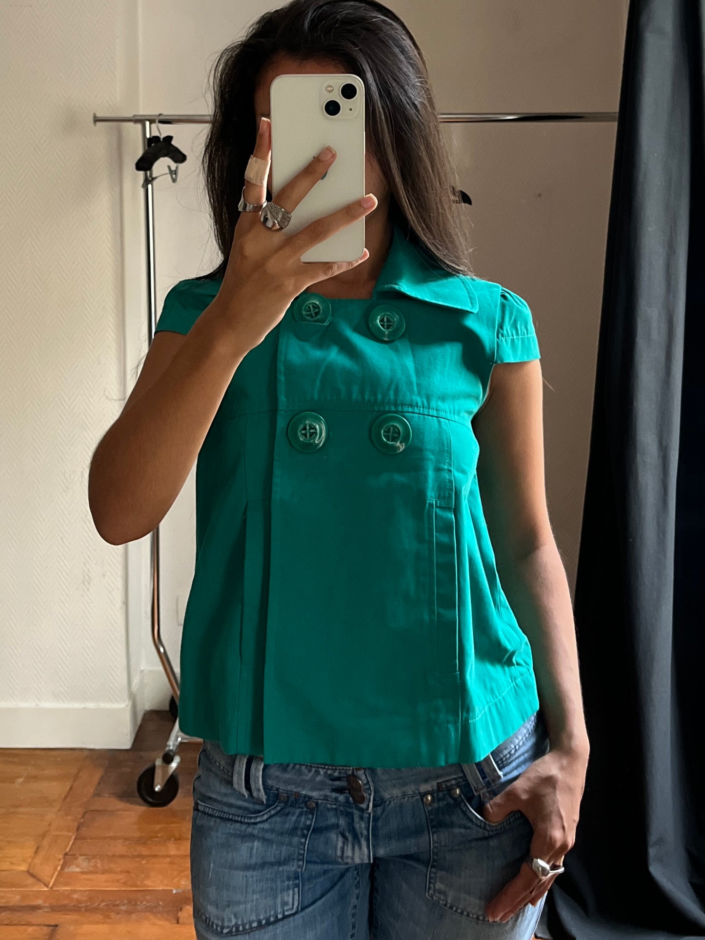 Vintage green short sleeved trench coat