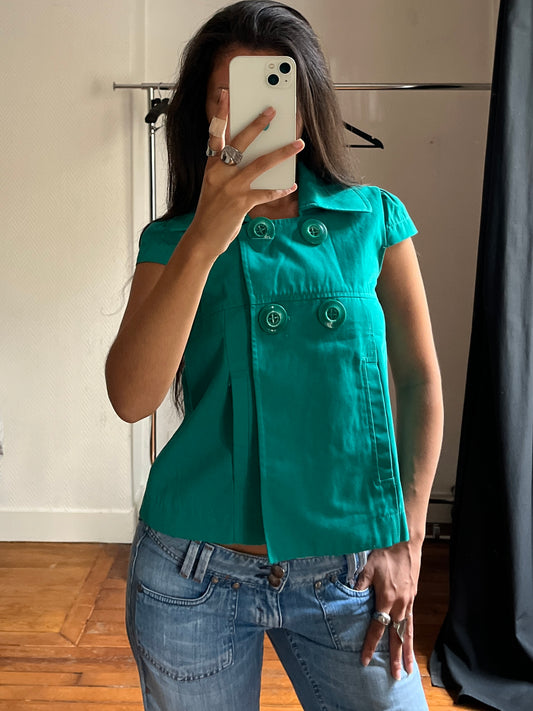 Vintage green short sleeved trench coat