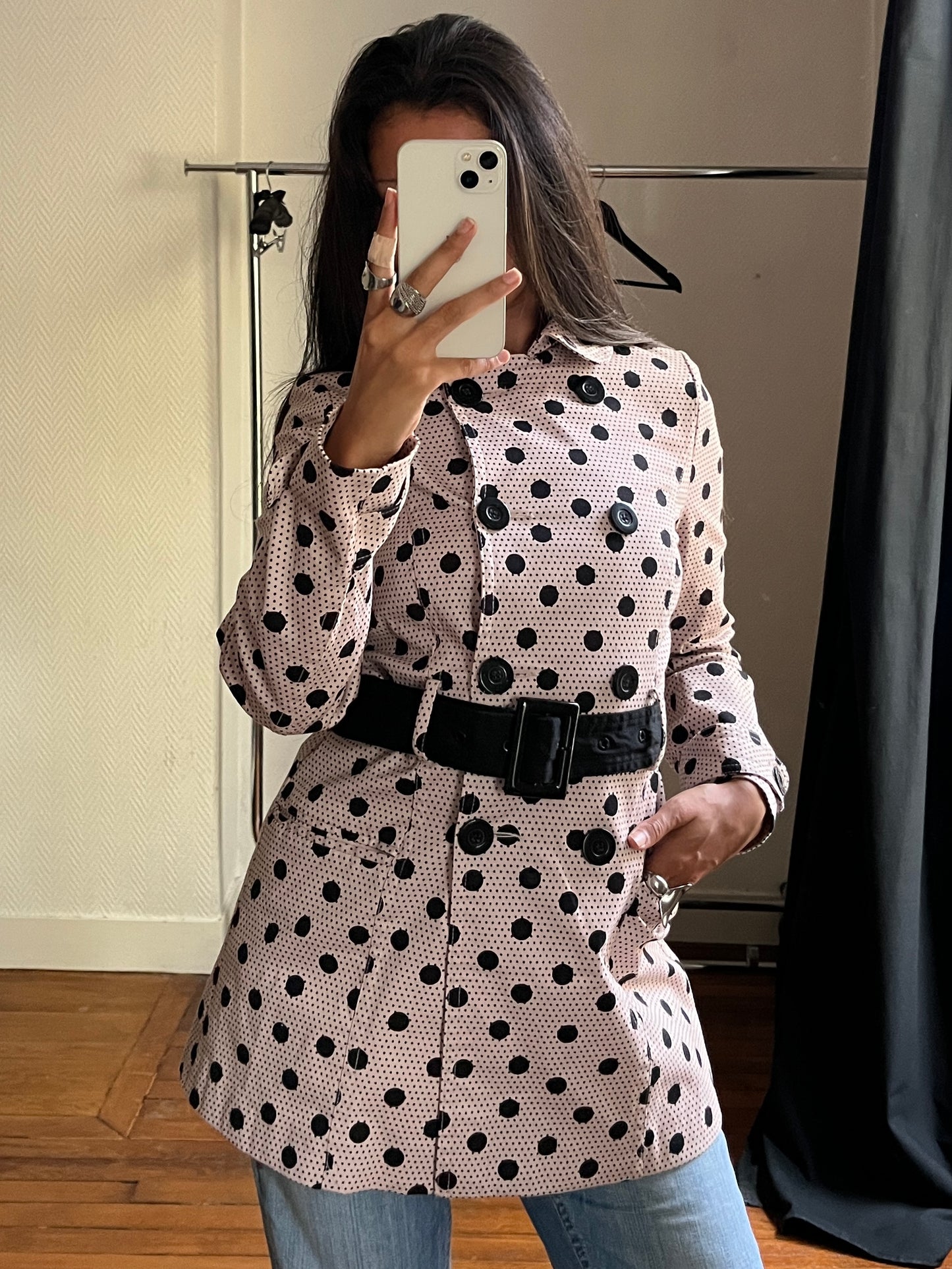 Vintage polka dot light pink trench coat