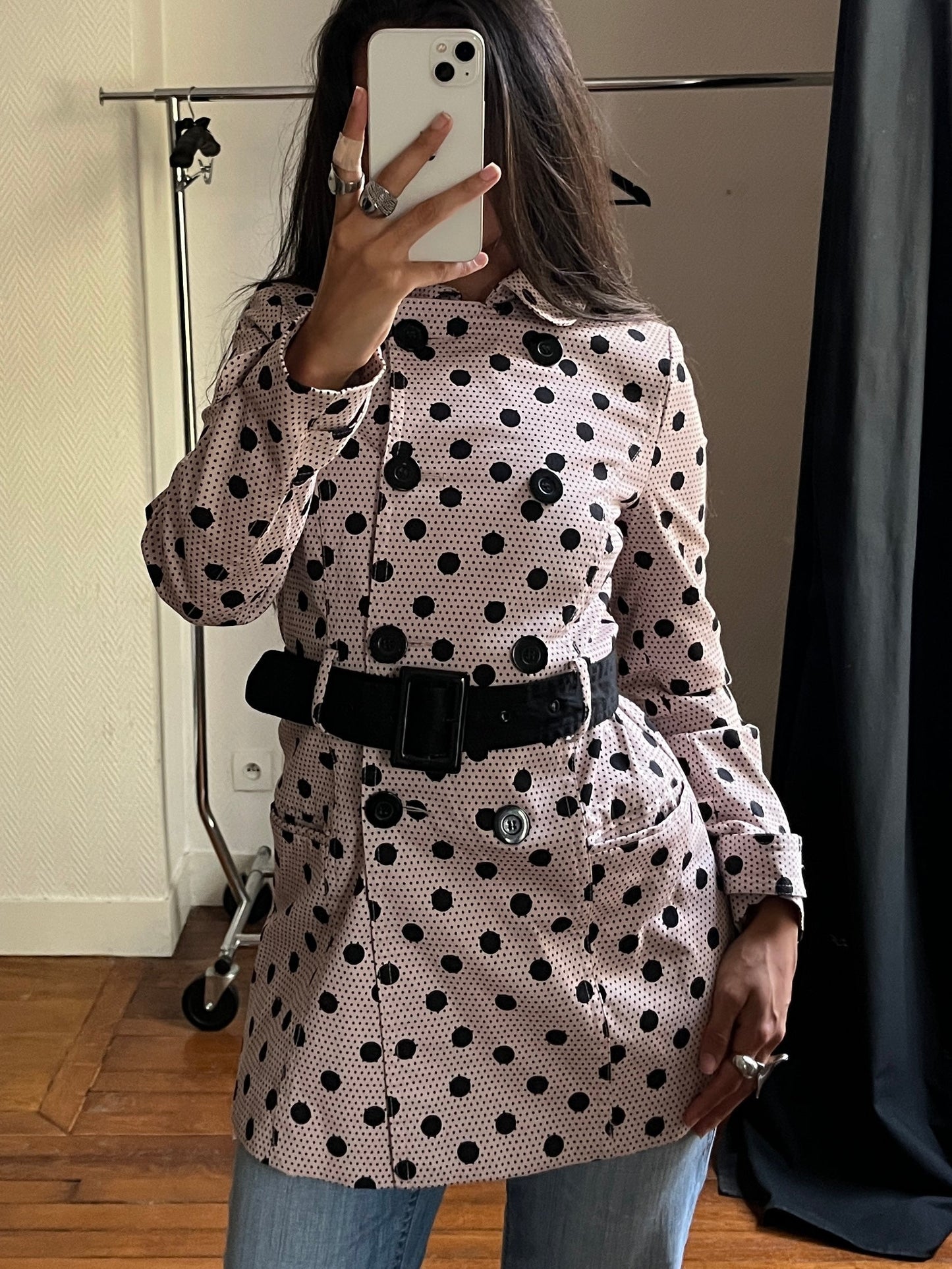 Vintage polka dot light pink trench coat