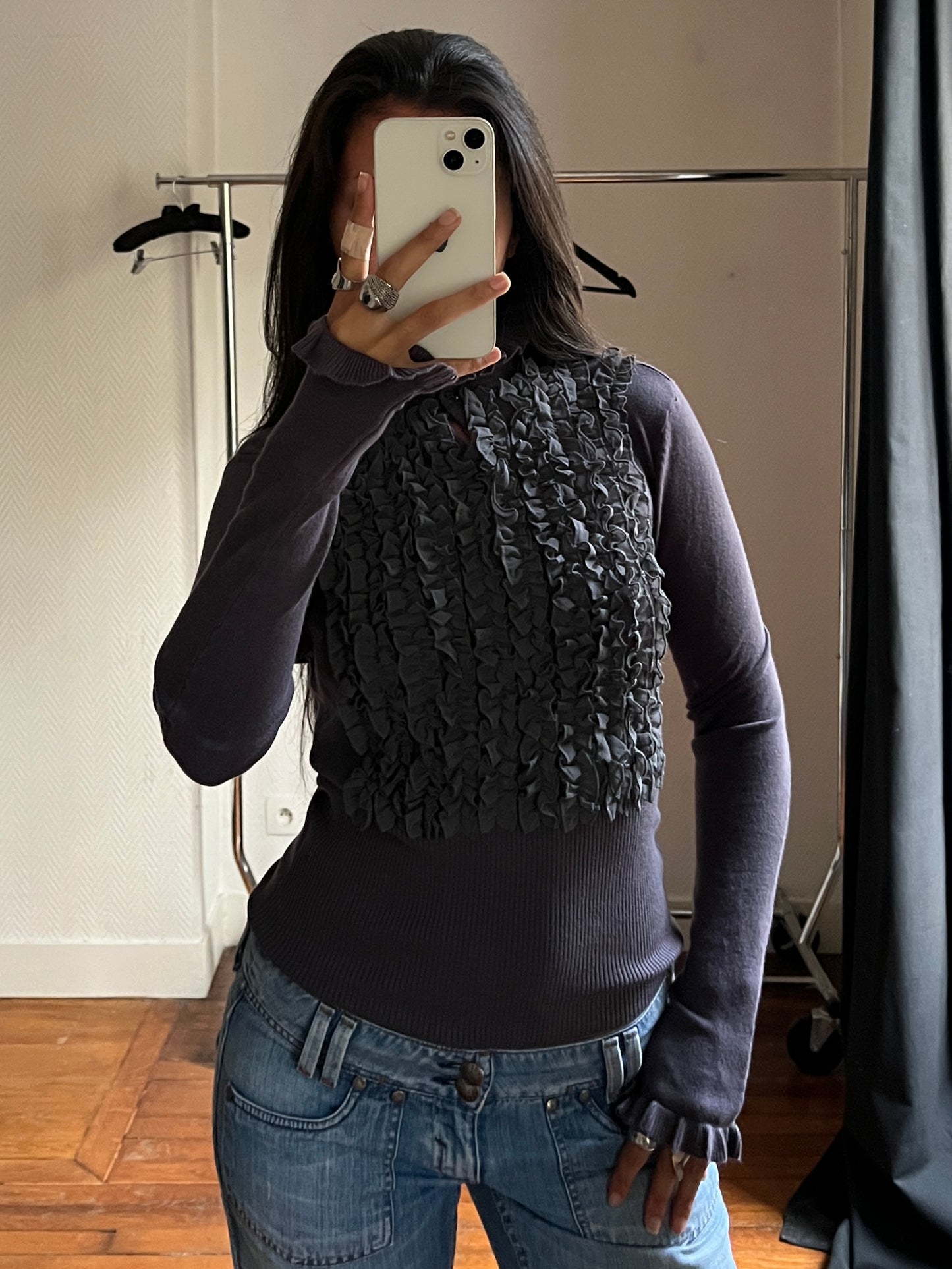 Vintage bimaterial ruched top