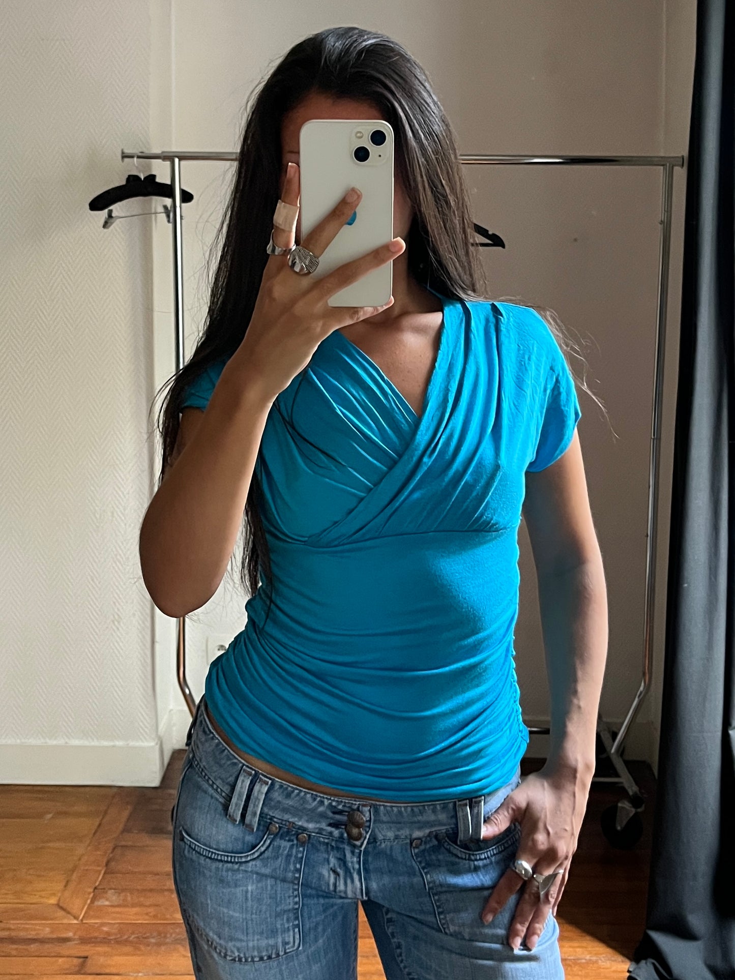 Vintage draped blue top