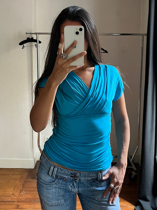 Vintage draped blue top