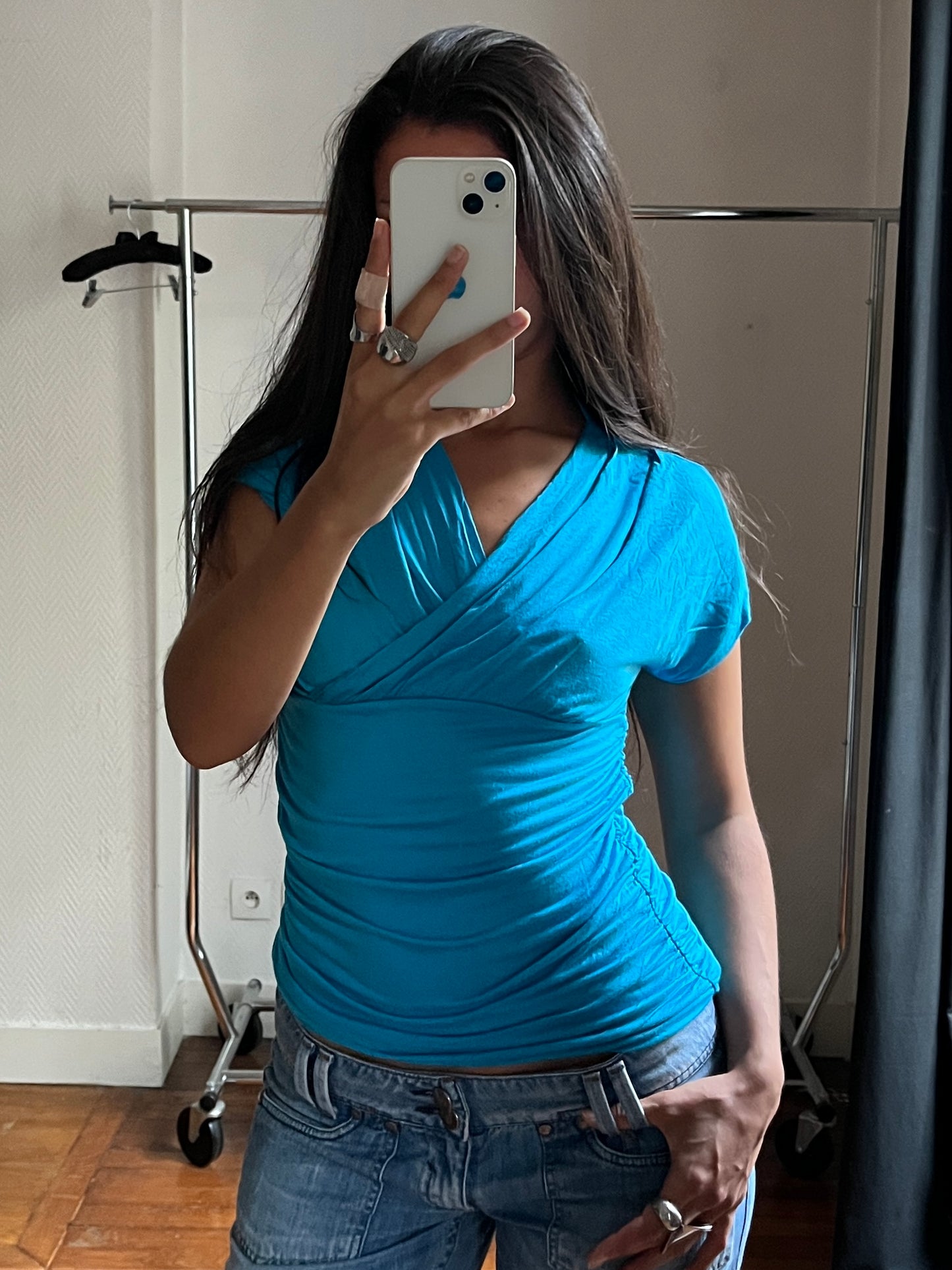 Vintage draped blue top