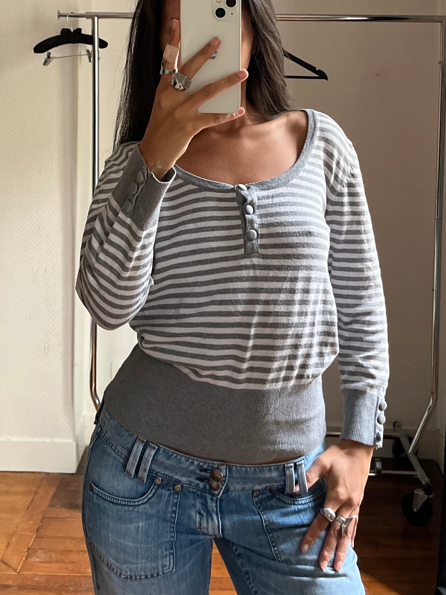 Vintage striped buttoned knitted top