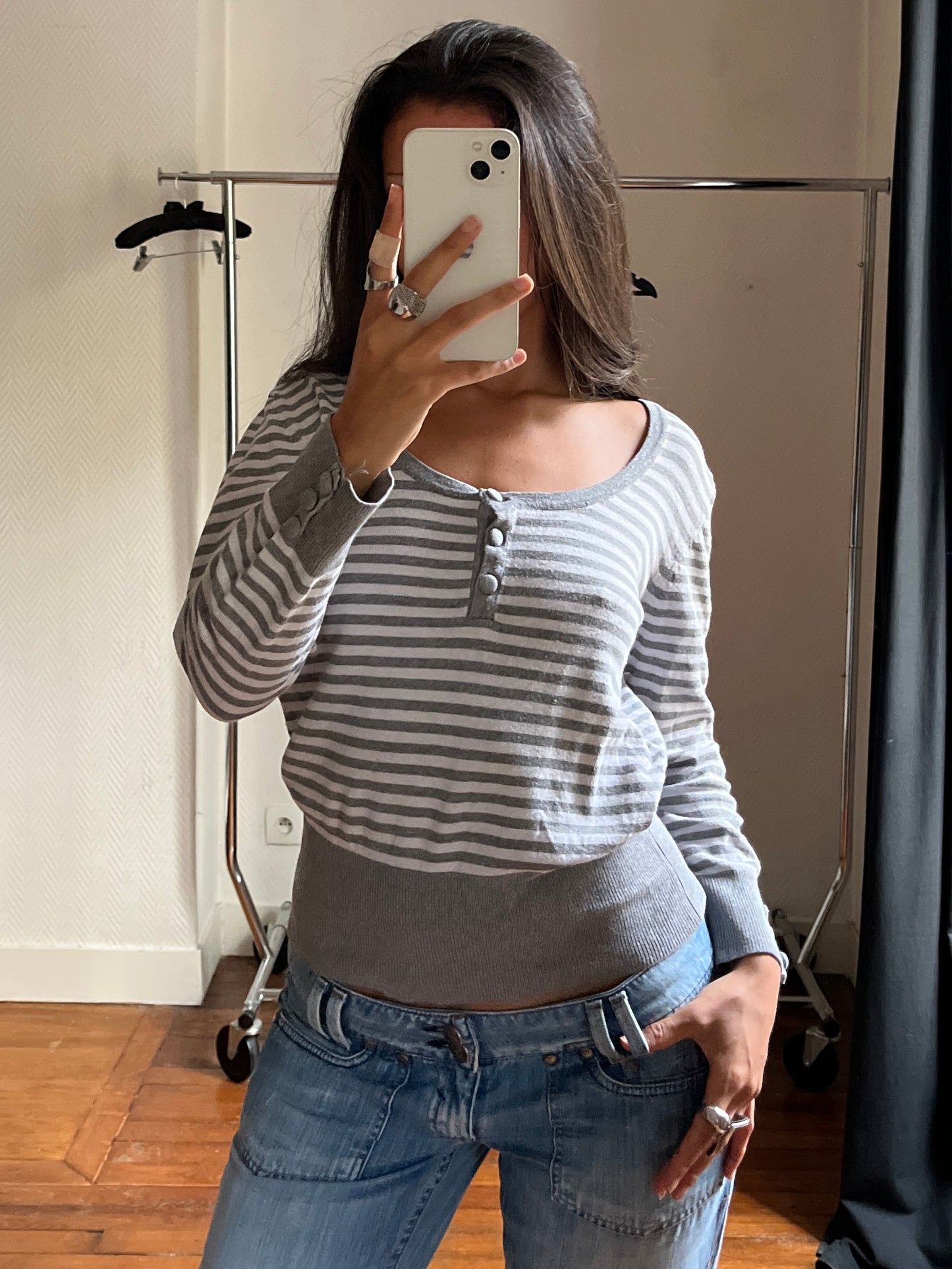 Vintage striped buttoned knitted top