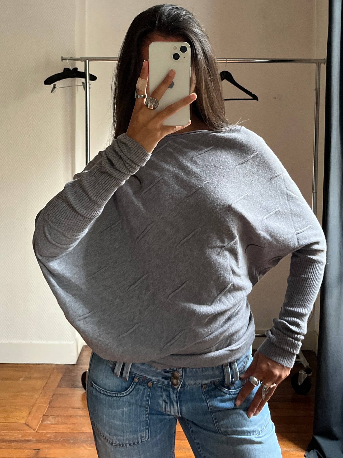 Vintage grey asymmetrical pull over