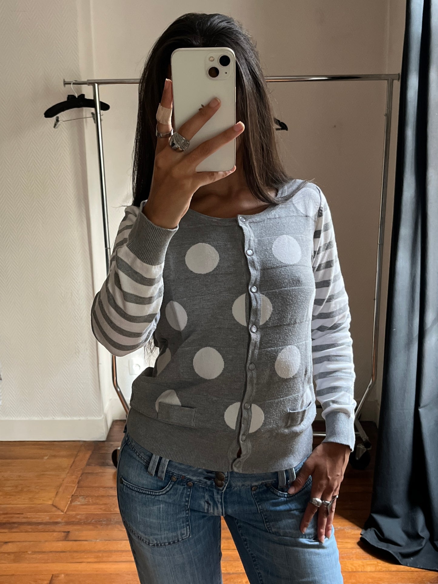 Vintage polka dot & stripes cardigan