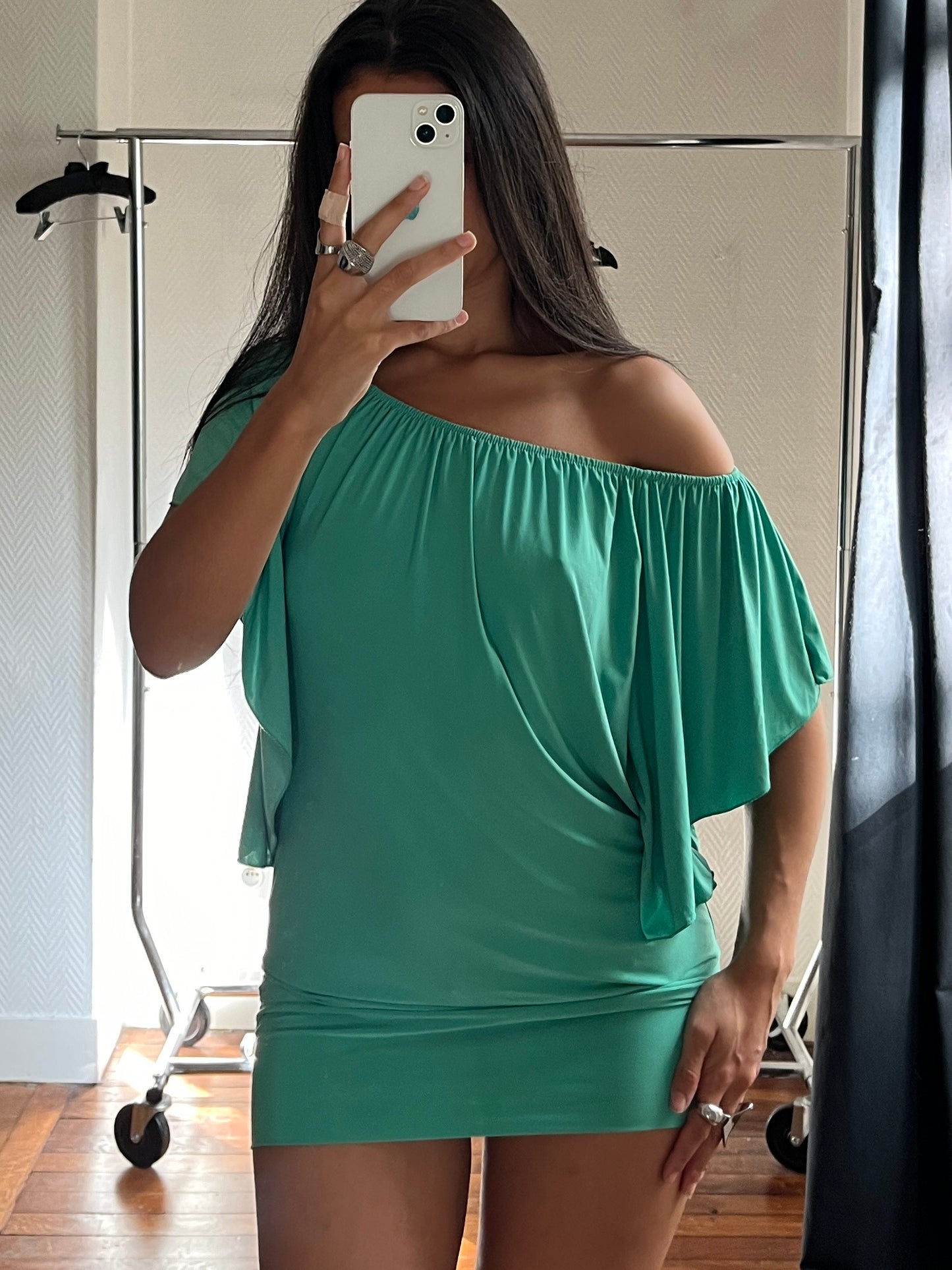Vintage turquoise draped dress/top