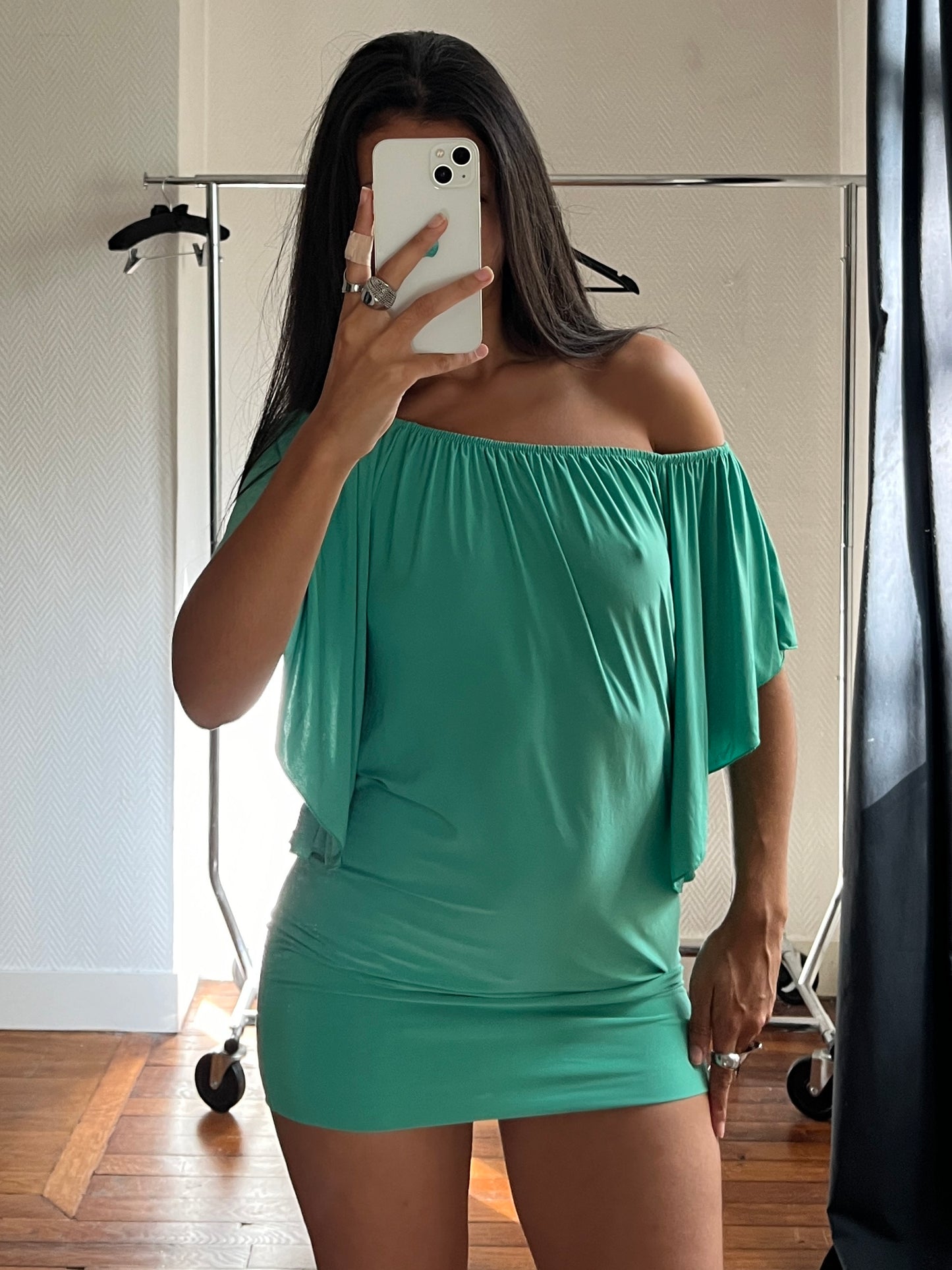 Vintage turquoise draped dress/top