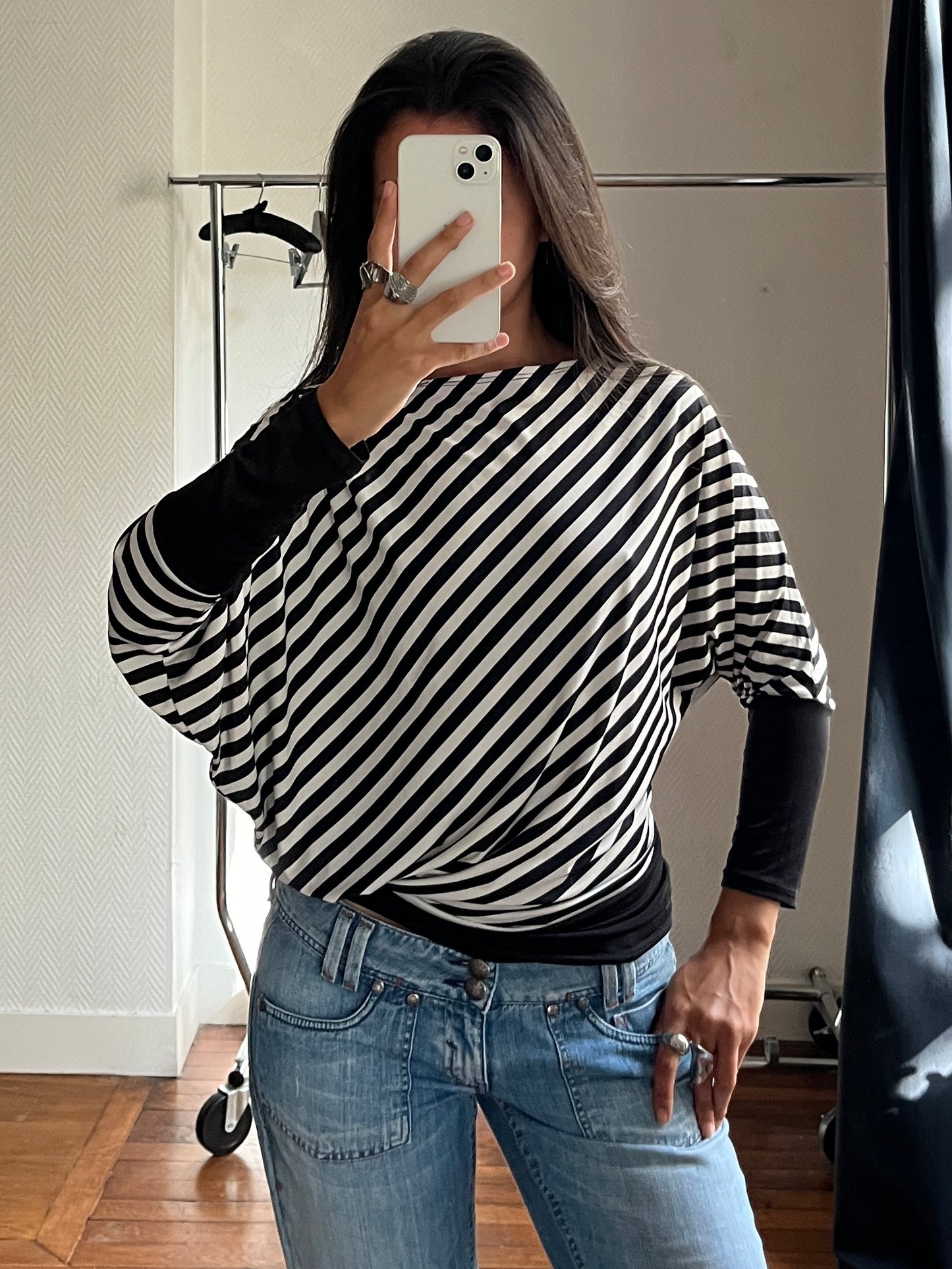 Vintage striped asymmetrical top